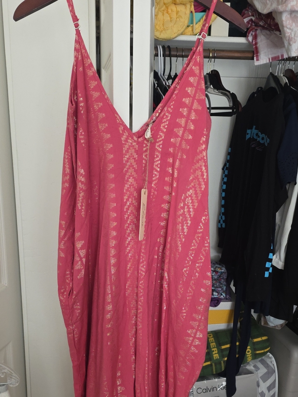 Elan Pink Maxi Dress with Gold Metallic Detail